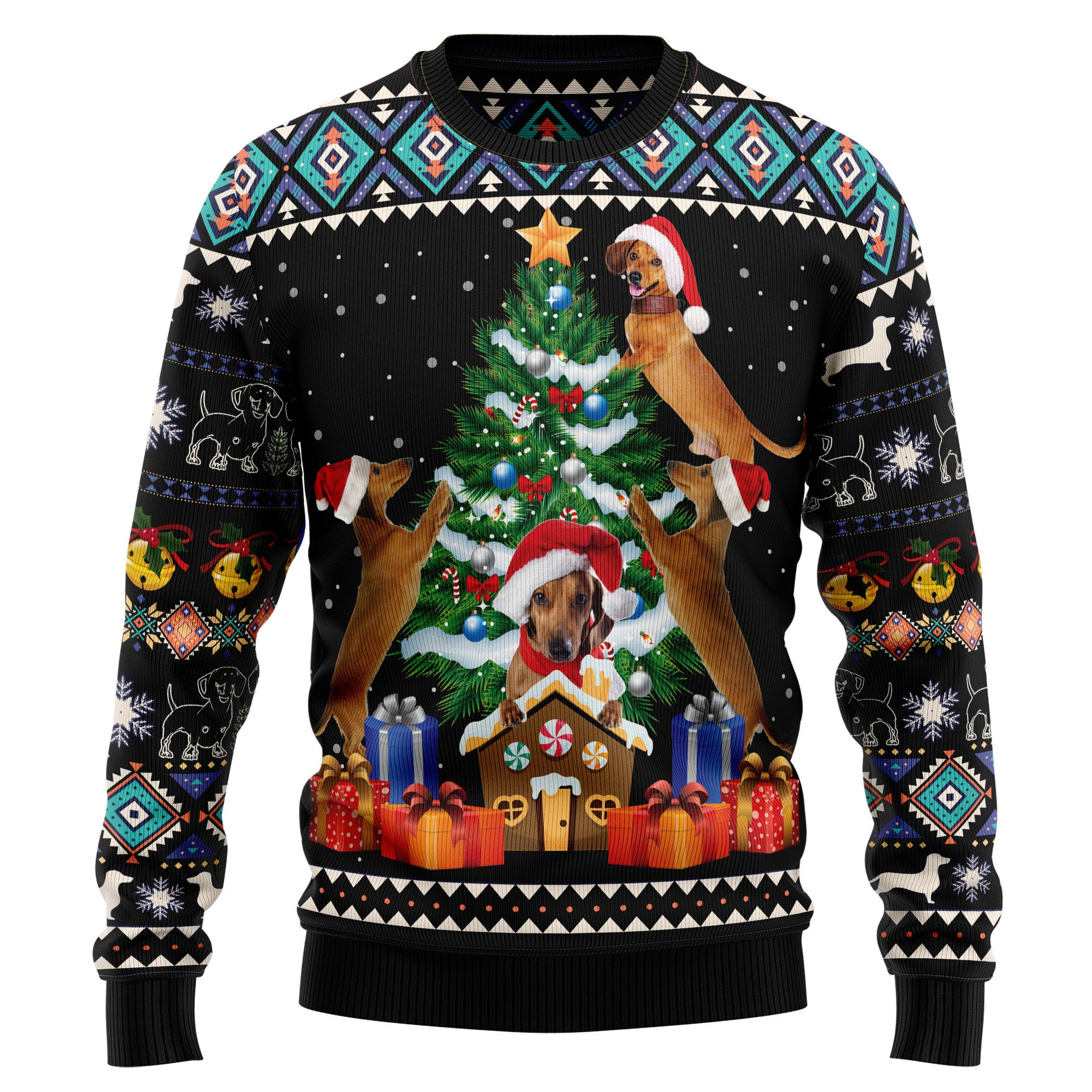 Dachshund Group Christmas Tree Ugly Christmas Sweater