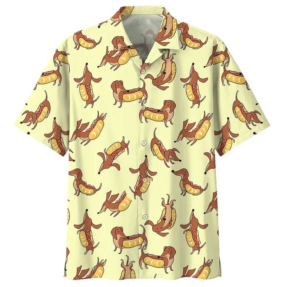 Dachshund Hotdog Aloha Hawaiian Shirt Colorful Short Sleeve Summer Beach Casual Shirt For Men And Women