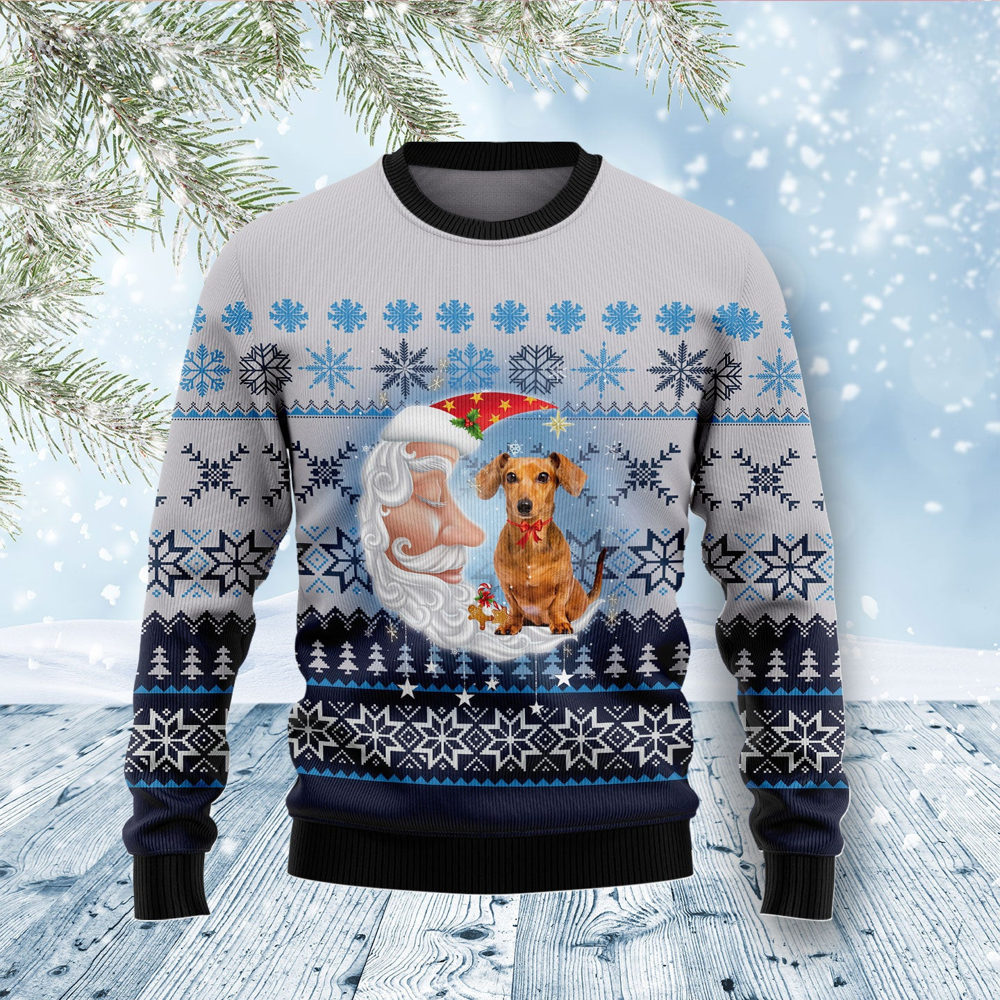 Dachshund Love Santa Moon Ugly Christmas Sweater