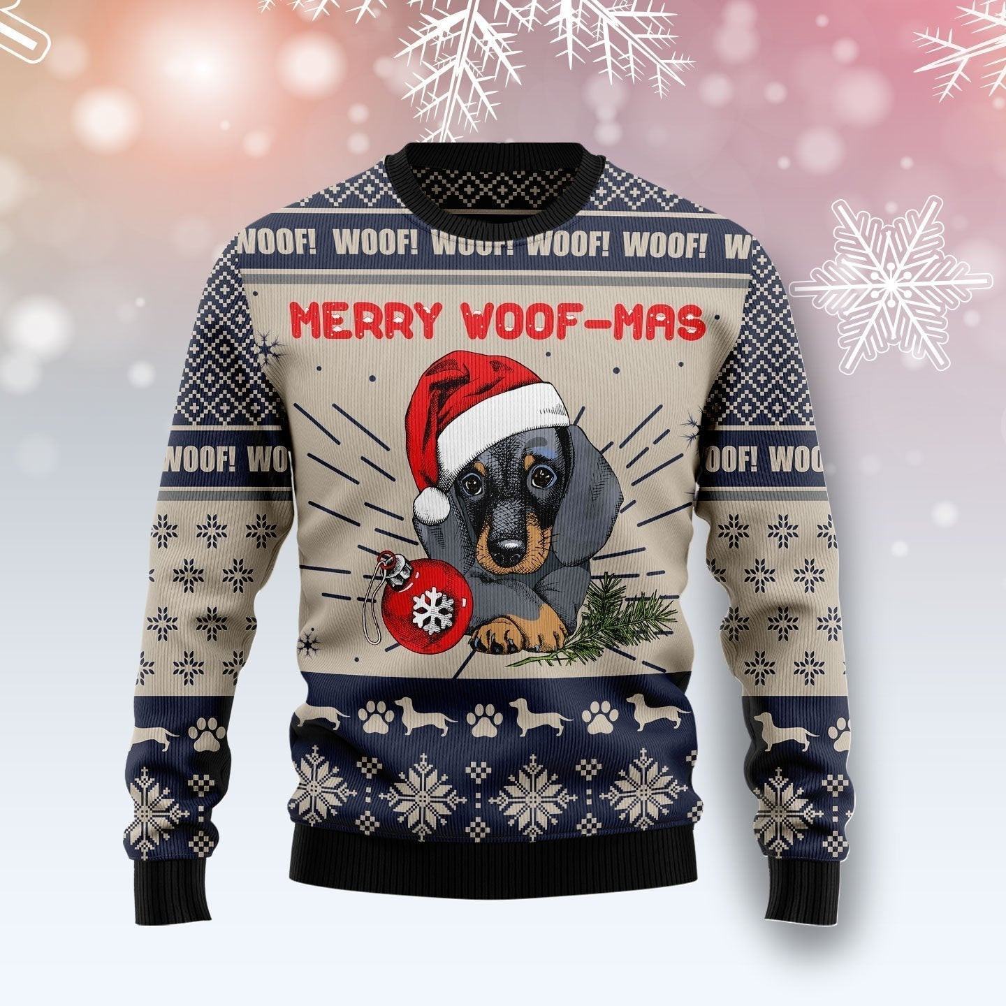 Dachshund Merry Woofmas Ugly Christmas Sweater Ugly Sweater For Men Women