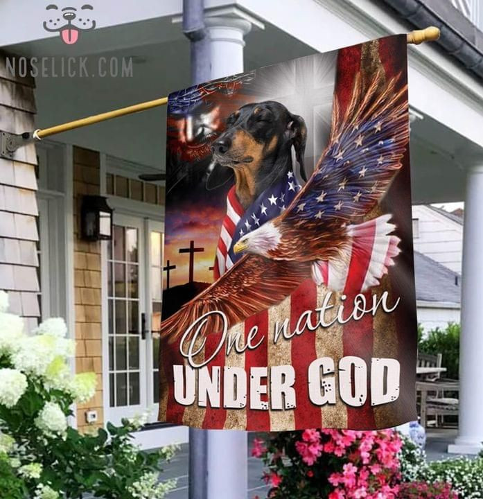 Dachshund One Nation Under God Christian Cross Dog Lover Eagle American Flag Garden Flag House Flag