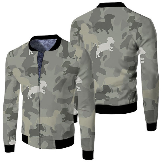 Dachshund Pattern Camouflage Style For Dog Lover Fleece Bomber Jacket