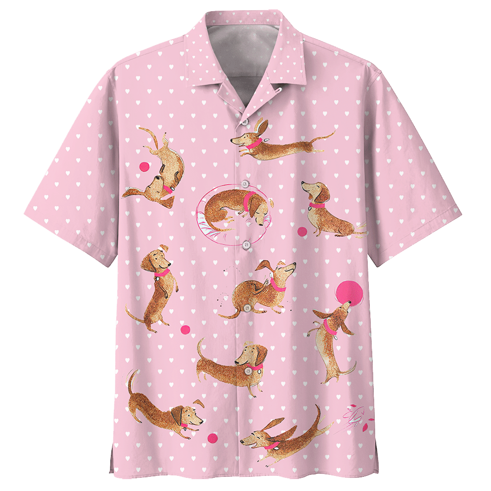 Dachshund Playing Ball Aloha Hawaiian Shirt Colorful Short Sleeve Summer Beach Casual Shirt For Men And Women