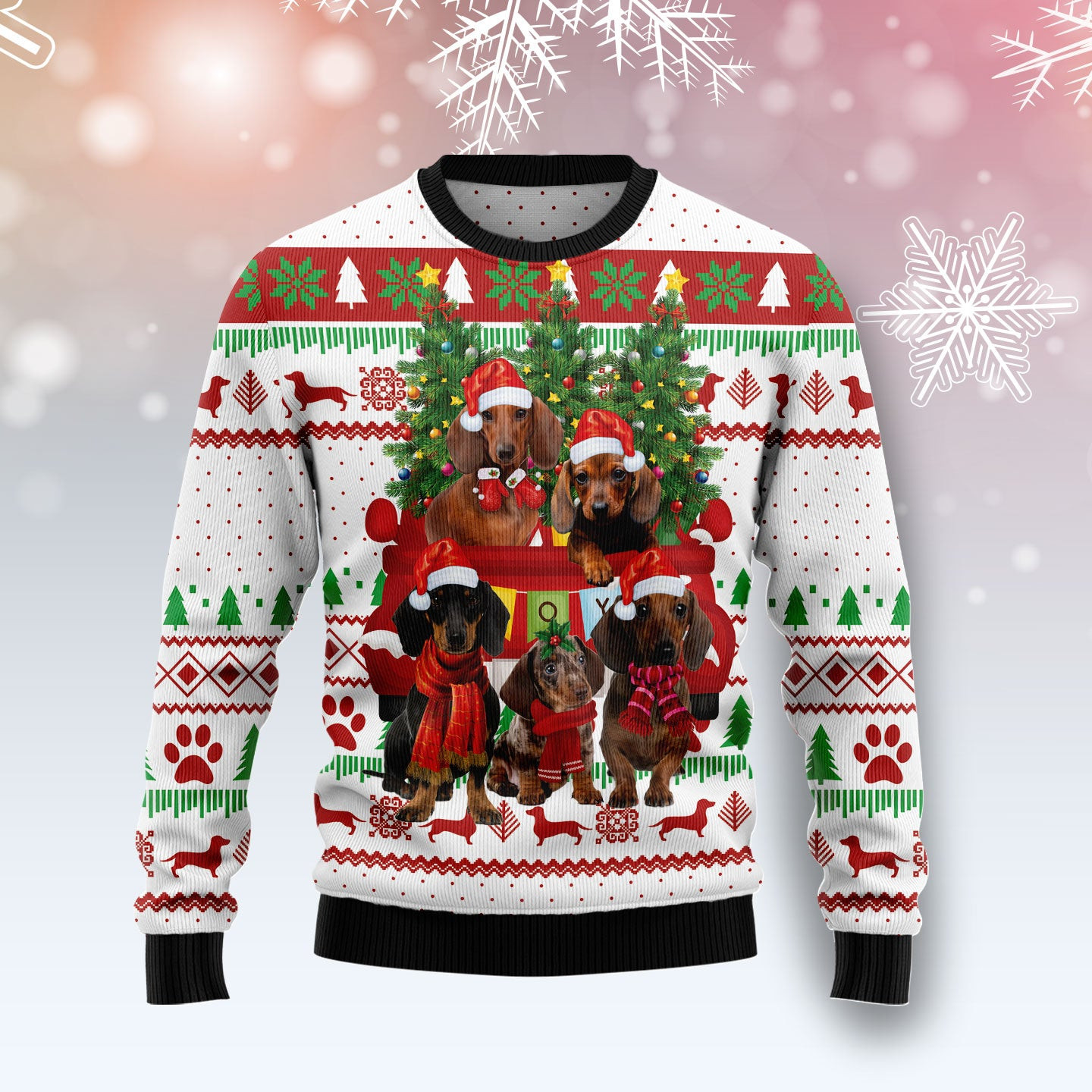 Dachshund Red Truck Ugly Christmas Sweater, Ugly Sweater For Men Women, Holiday Sweater