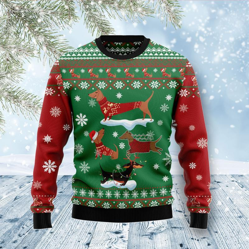 Dachshund Snow Day Ugly Christmas Sweater Ugly Sweater For Men Women