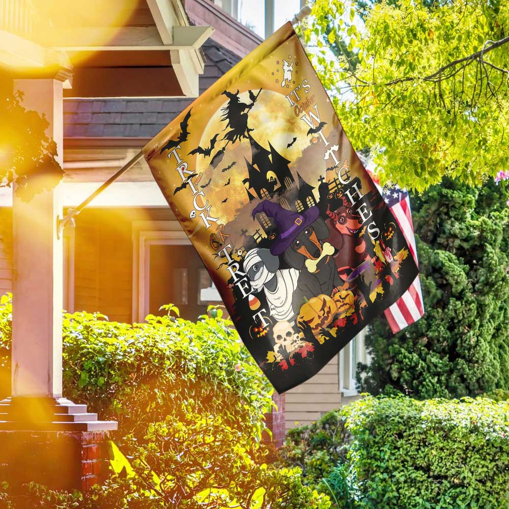 Dachshunds Trick Or Treat Halloween Pumpkin Flag Halloween Outdoor Decor Fall Yard House Decoration