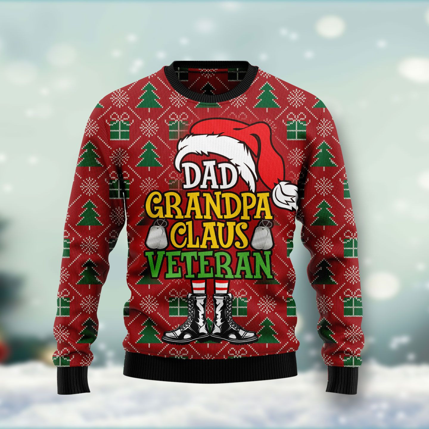 Dad Grandpa Claus Veteran Ugly Christmas Sweater