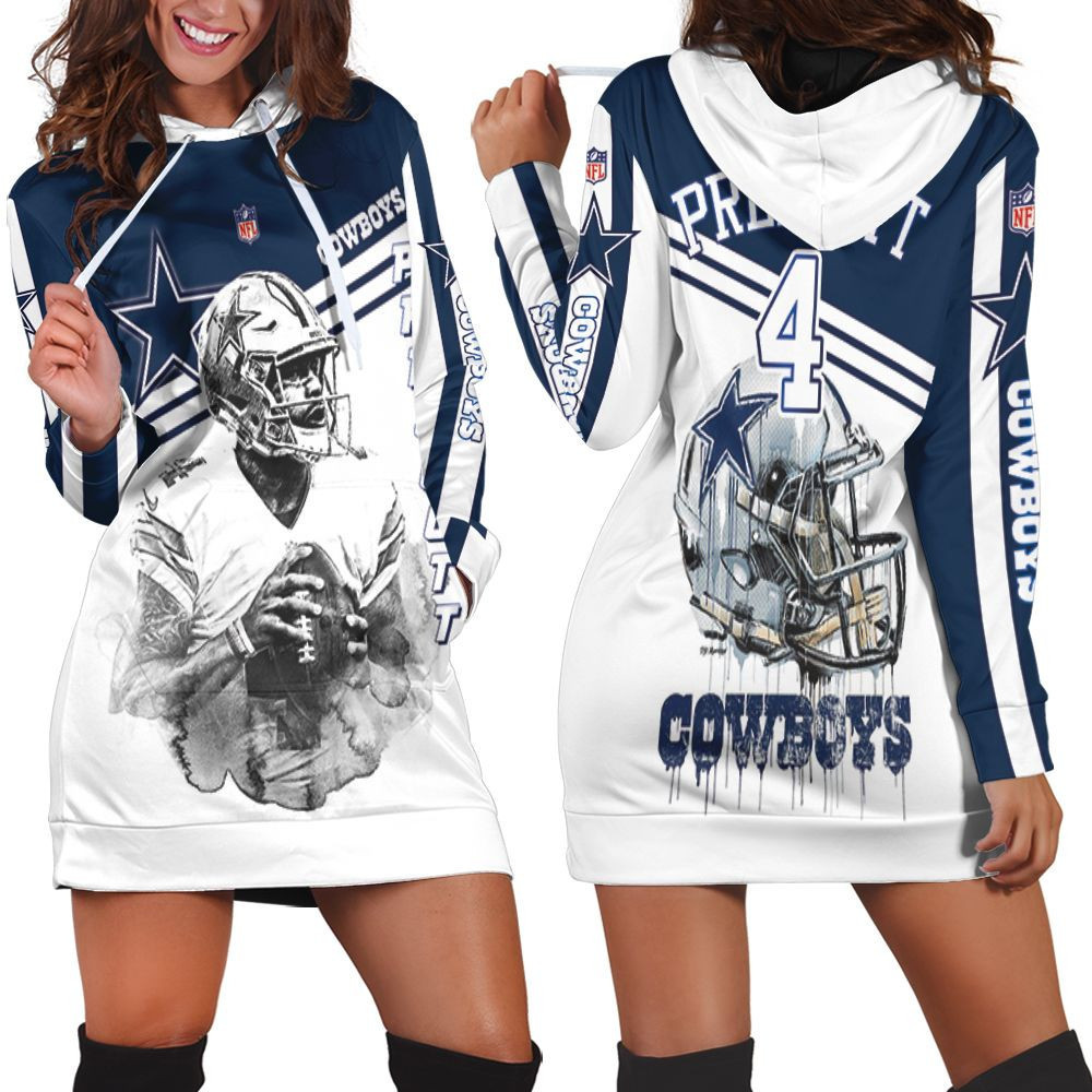 Dak Prescott 2 Dallas Cowboys Black  White 3d Hoodie Dress Sweater Dress Sweatshirt Dress