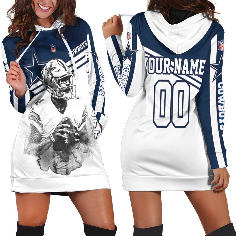 Dak Prescott 4 Dallas Cowboys Black  White 3d Hoodie Dress Sweater Dress Sweatshirt Dress