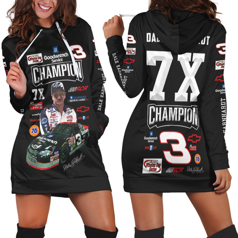 Dale Earnhardt Champion 7x Chevrolet Racing Car Signed For Fan 3d Hoodie Dress Sweater Dress Sweatshirt Dress