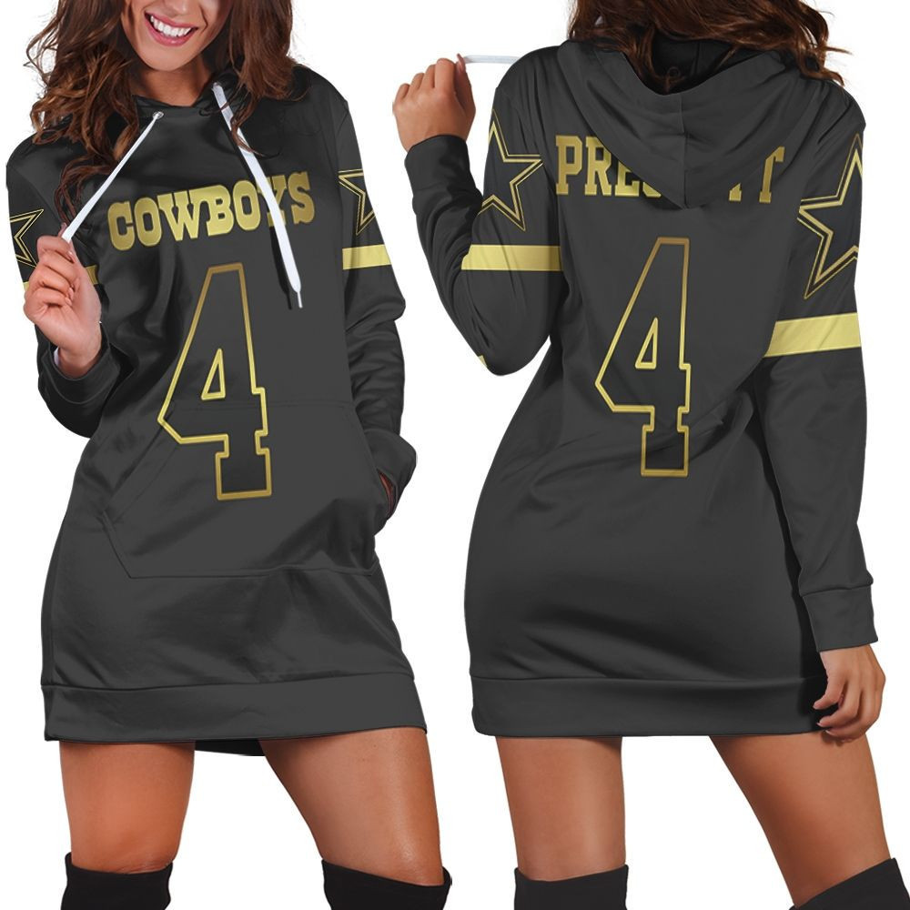 Dallas Cowboys 4 Dak Prescott Black Golden Edition Jersey Inspired Hoodie Dress Sweater Dress Sweatshirt Dress