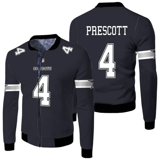 Dallas Cowboys Dak Prescott 4 Nfl Pro Line Navy Jersey Style Gift For Cowboys Fans Fleece Bomber Jacket