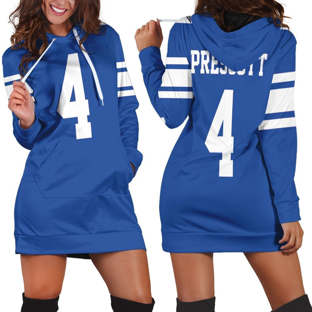 Dallas Cowboys Dak Prescott Royal Rivalry Throwback Jersey Inspired Style Hoodie Dress Sweater Dress Sweatshirt Dress