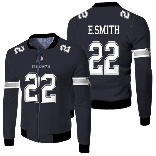 Dallas Cowboys Emmitt Smith 22 Nfl Pro Line Navy Jersey Style Gift For Cowboys Fans Fleece Bomber Jacket