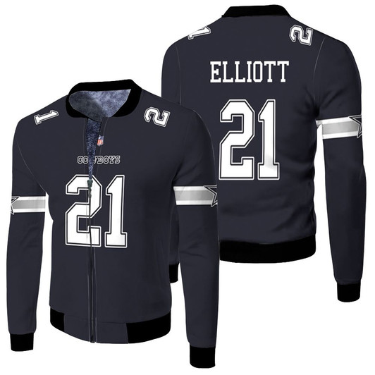 Dallas Cowboys Ezekiel Elliott 21 Nfl Pro Line Navy Jersey Style Gift For Cowboys Fans Fleece Bomber Jacket