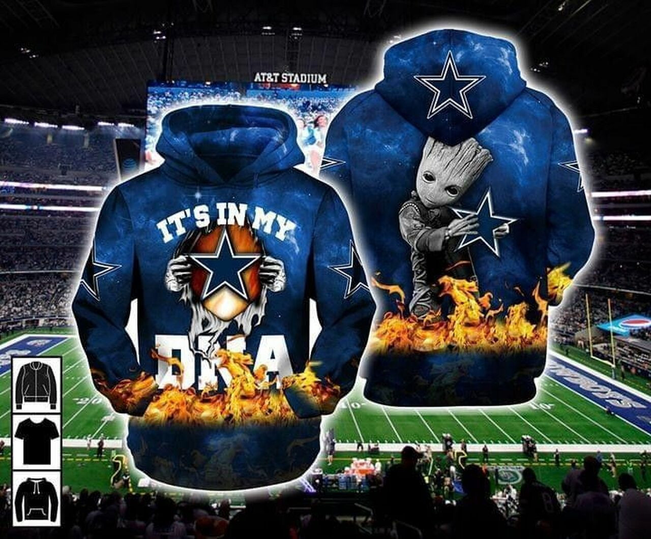 Dallas Cowboys Its My Dna Groot Pullover And Zippered Hoodies Custom 3d Graphic Printed 3d Hoodie