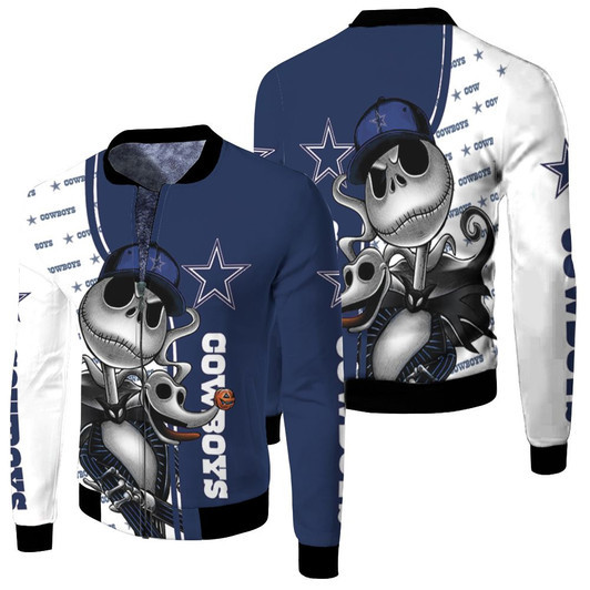 Dallas Cowboys Jack Skellington And Zero Fleece Bomber Jacket