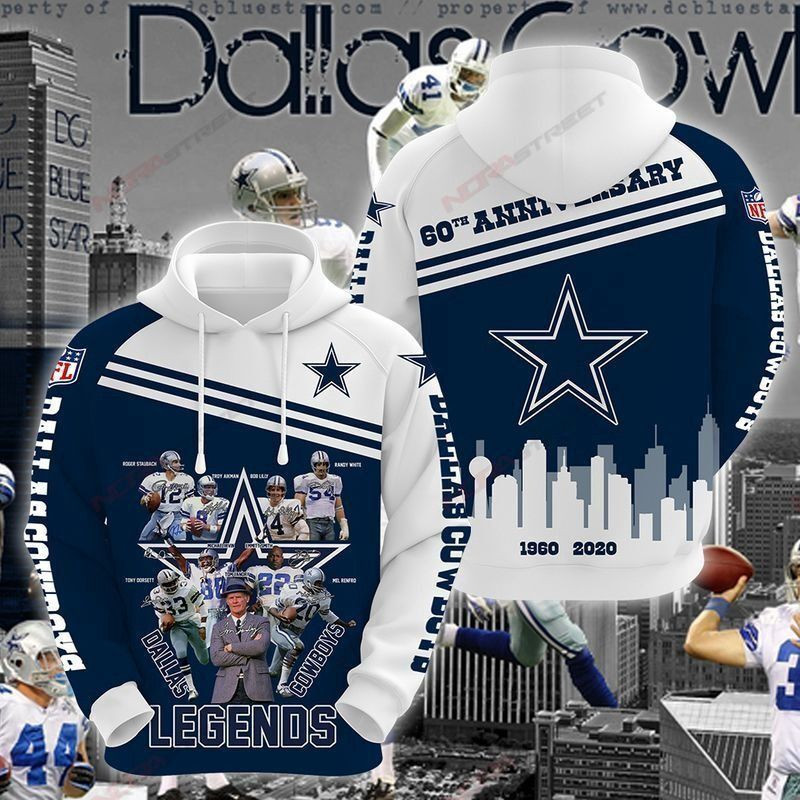 Dallas Cowboys Legends 1960 2020 Pullover And Zippered Hoodies Custom 3D Dallas Cowboys Graphic Printed 3D Hoodie All Over Print Hoodie For Men For Women