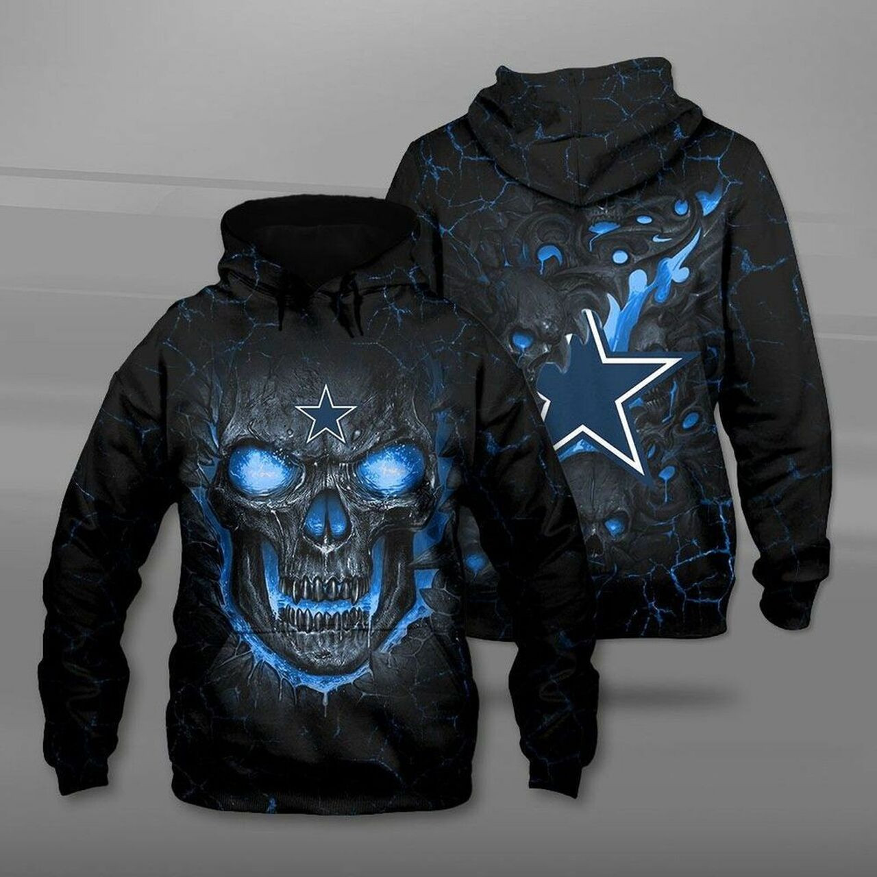 Dallas Cowboys Nfl Hello Darkness My Old Friend Skull 3d Hoodie Dallas Cowboys Nfl Dallas Cowboys Nfl All Over Print 3d Hoodie