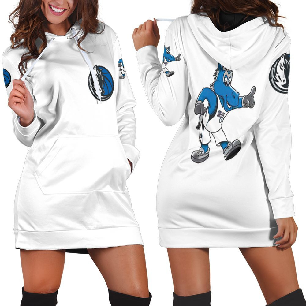 Dallas Mavericks Basketball Classic Mascot Logo Gift For Mavericks Fans White Hoodie Dress Sweater Dress Sweatshirt Dress