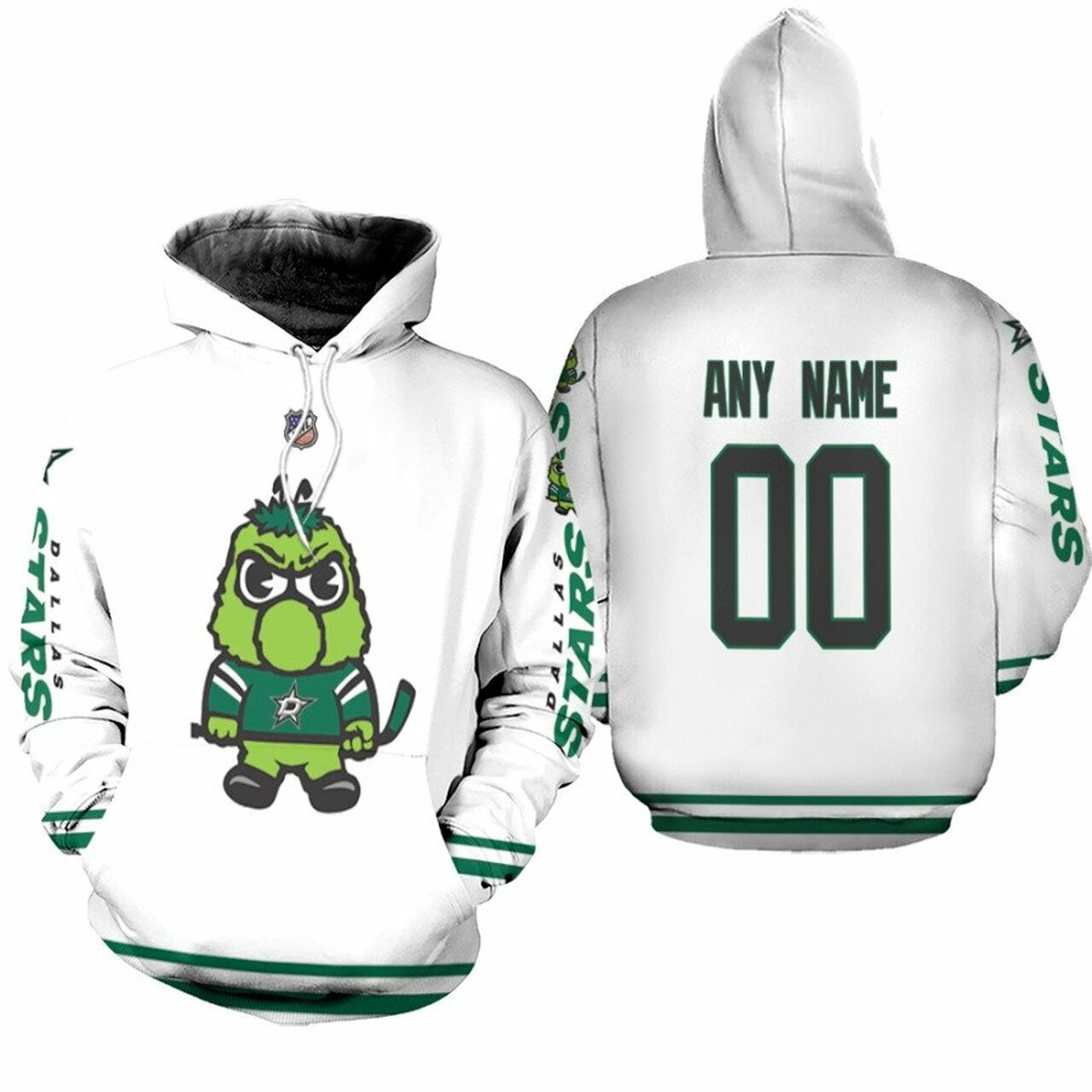 Dallas Stars Nhl Ice Hockey Team Logo White 3d Designed Allover Custom Name Number Gift For Stars Fans Hoodie