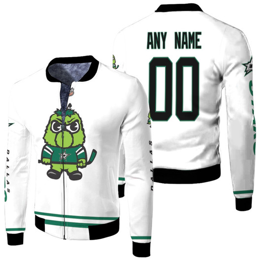 Dallas Stars Nhl Ice Hockey Team Logo White Fleece Bomber Jacket