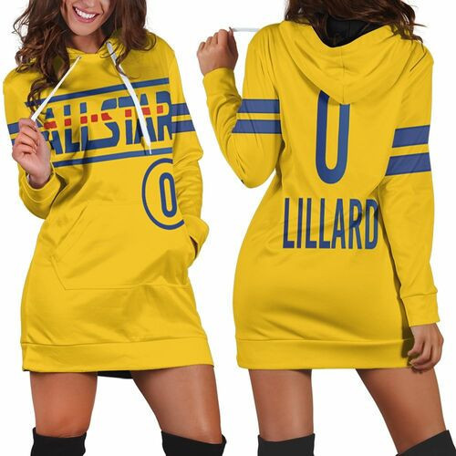 Damian Lillard Blazers 2021 All-star Western Conference Gold Jersey Inspired Style Hoodie Dress Sweater Dress Sweatshirt Dress