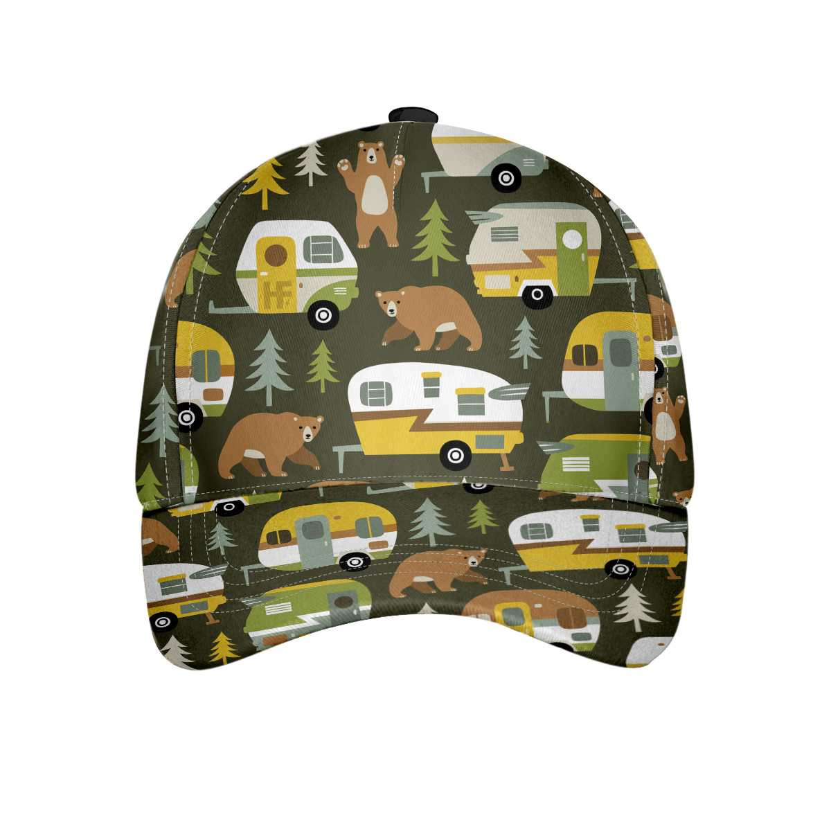 Dark Green Camping Cars And Bears Classic Cap Funner Campers Pattern Camping Hat