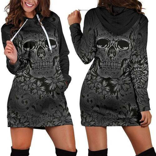 Dark Skull Hoodie Dress Sweater Dress Sweatshirt Dress 3d All Over Print For Women Hoodie