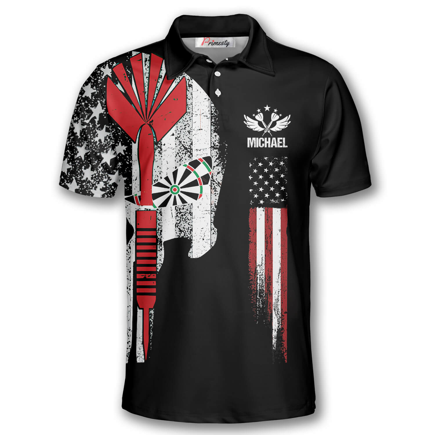 Darts American Flag Skull Custom Polo Darts Shirts for Men