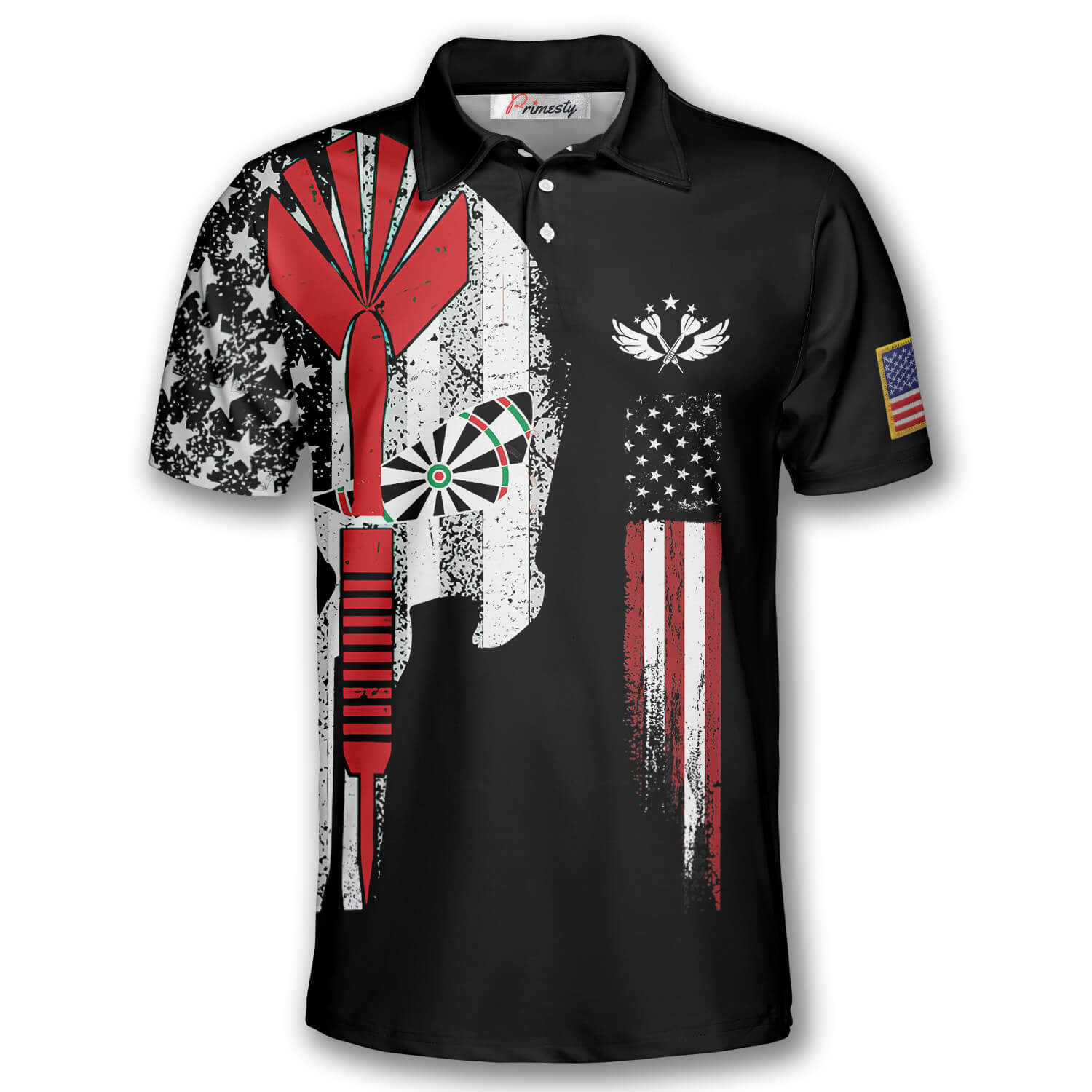 Darts American Flag Skull Darts Shirts for Men Darts Polo Shirt