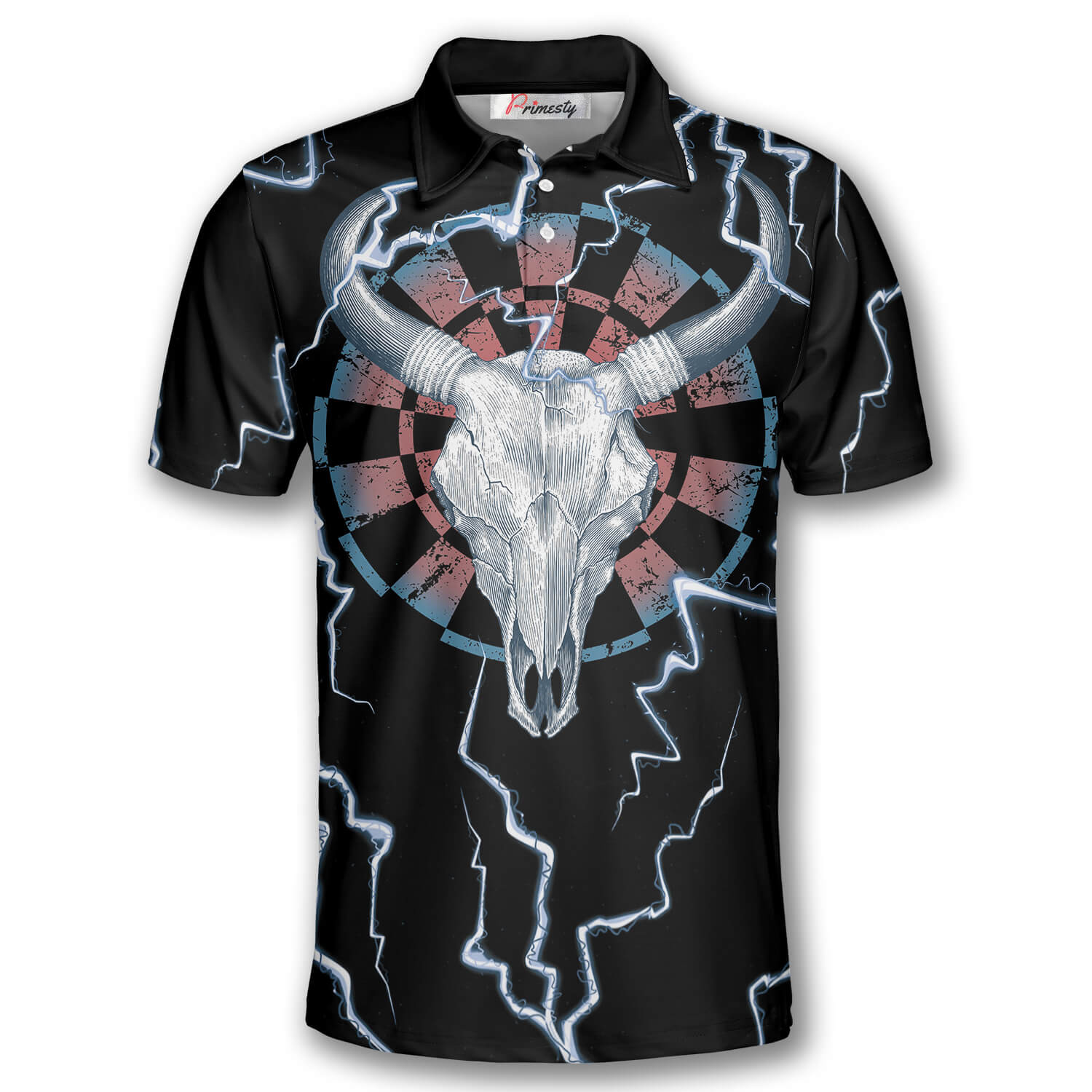 Darts Bullseye Thunder Bull Skull Darts Shirts for Men Darts Polo Shirt