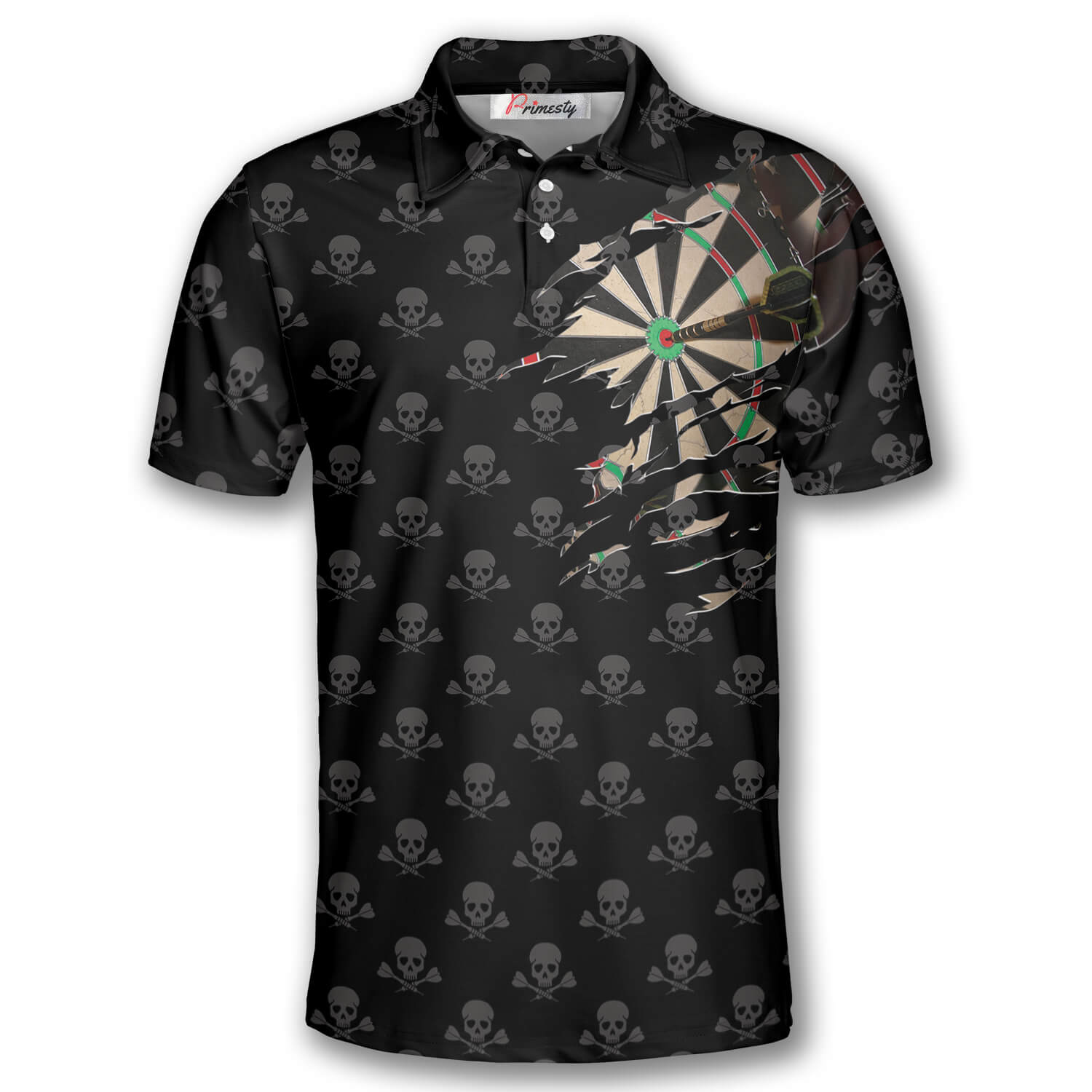 Darts Skull Pattern Emblem Custom Polo Darts Shirts for Men