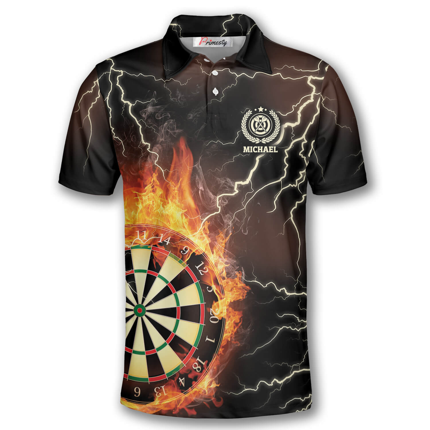 Darts Thunder Lightning Orange Emblem Custom Polo Darts Shirts for Men