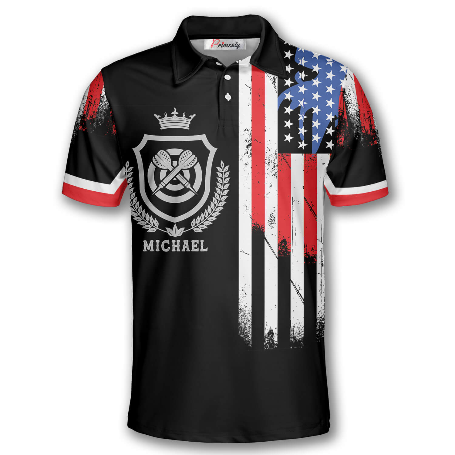 Darts USA Flag Crown Emblem Custom Polo Darts Shirts for Men