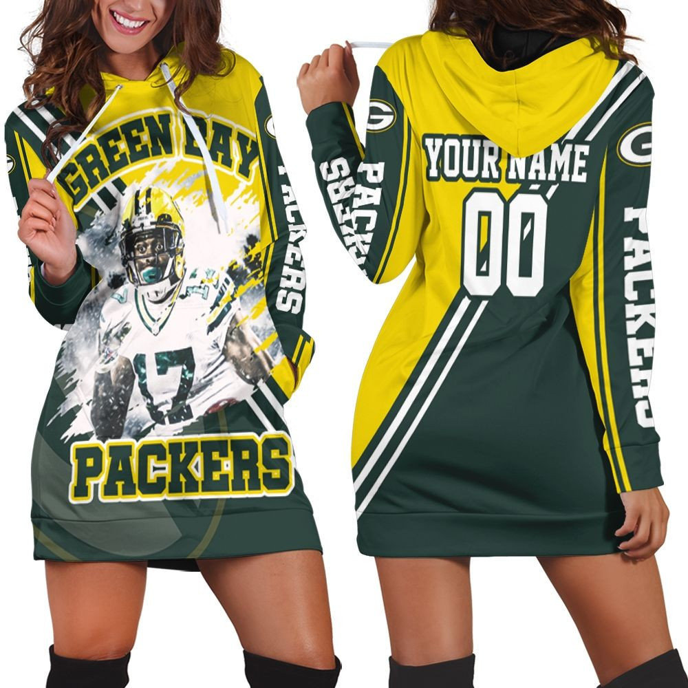 Davante Adams 17 Green Bay Packersposter For Fans Personalized Hoodie Dress Sweater Dress Sweatshirt Dress