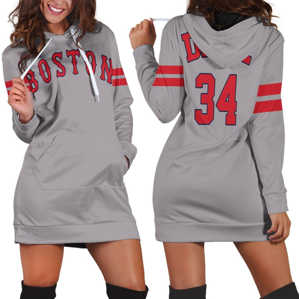 David Ortiz Boston Red Sox Player Gray 2019 Jersey Inspired Style Hoodie Dress Sweater Dress Sweatshirt Dress