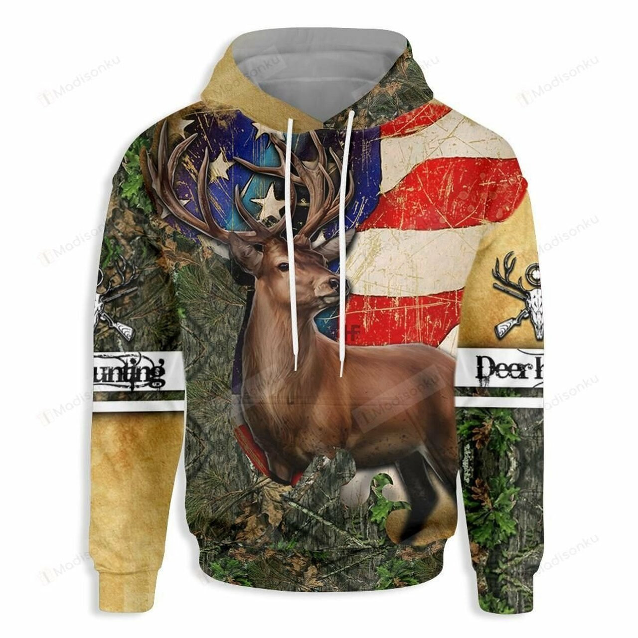 Deer Hunting American Flag Camouflage For Unisex 3d All Over Print Hoodie