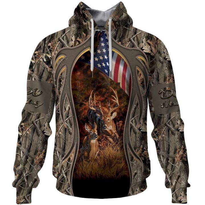 Deer Hunting American Flag Forest Pullover And Zippered Hoodies Custom 3D Graphic Printed 3D Hoodie All Over Print Hoodie For Men For Women