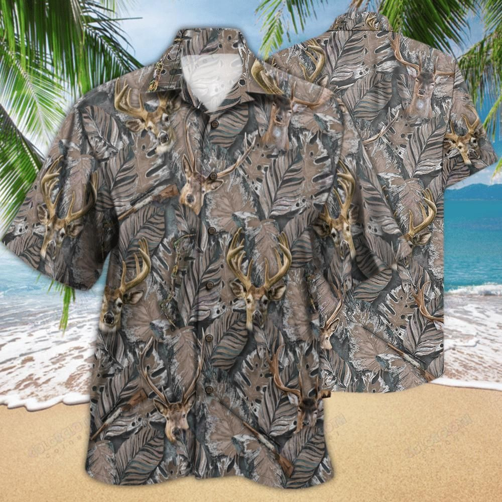 Deer Hunting Tropical Brown Aloha Hawaiian Shirt Colorful Short Sleeve Summer Beach Casual Shirt For Men And Women