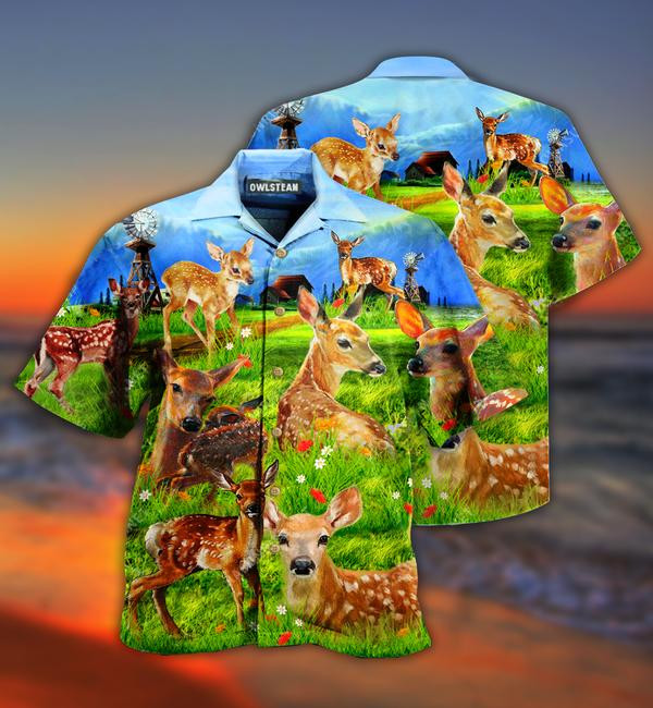 Deers On The Grass Filed Limited - Hawaiian Shirt - Hawaiian Shirt For Men