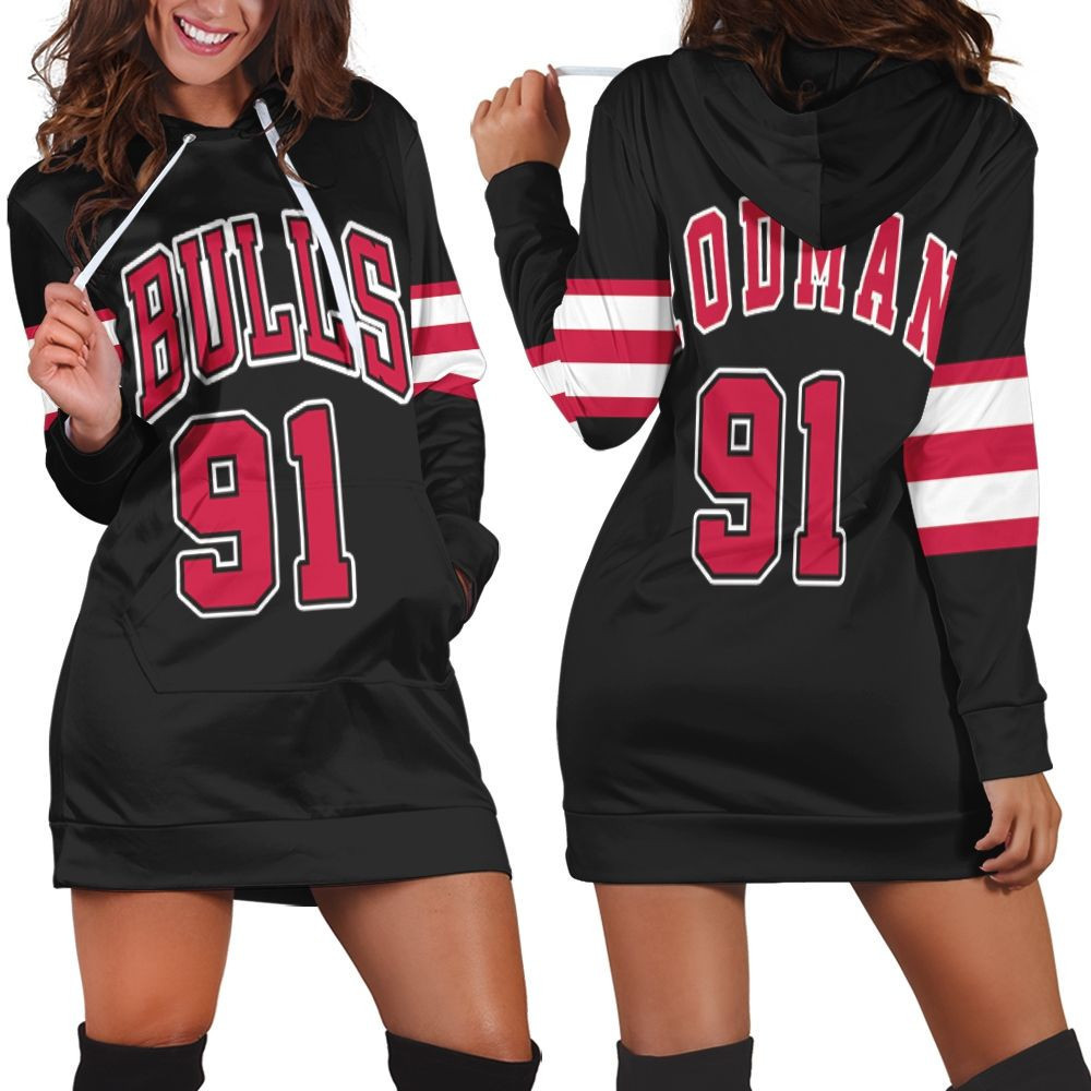 Dennis Rodman Chicago Bulls 1995-96 Hardwood Classics Jersey Hoodie Dress Sweater Dress Sweatshirt Dress