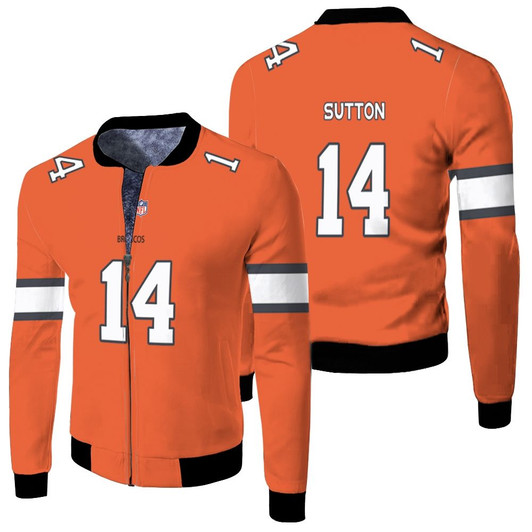 Denver Broncos Courtland Sutton 14 Color Rush Orange Match Jersey Style Gift For Broncos Fans Fleece Bomber Jacket