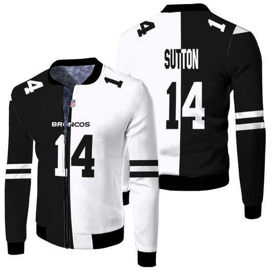 Denver Broncos Courtland Sutton 14 Nfl 2020 Black And White Match Jersey Style Gift For Broncos Fans Fleece Bomber Jacket