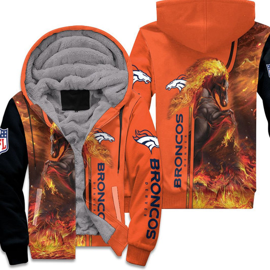 Denver Broncos Fire Horse 3D Fleece Hoodie