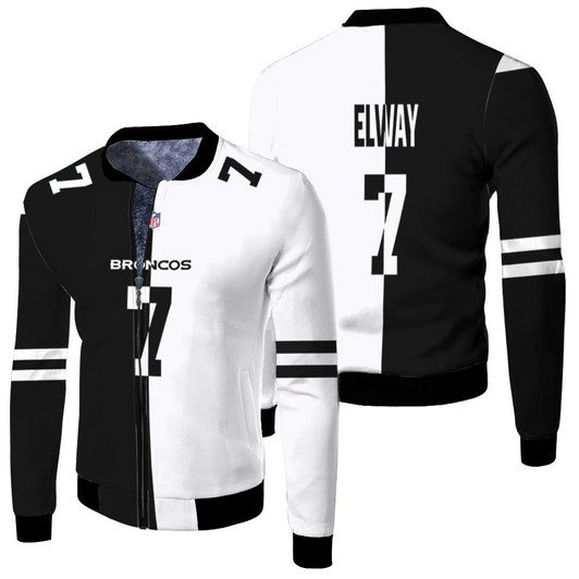 Denver Broncos John Albert Elway Jr 07 Nfl 2020 Black And White Match Jersey Style Gift For Broncos Fans Fleece Bomber Jacket