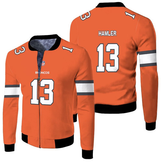 Denver Broncos K J Hamler 13 Color Rush Orange Match Jersey Style Gift For Broncos Fans Fleece Bomber Jacket