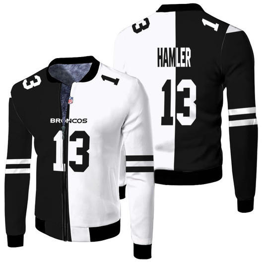 Denver Broncos K J Hamler 13 Nfl 2020 Black And White Match Jersey Style Gift For Broncos Fans Fleece Bomber Jacket