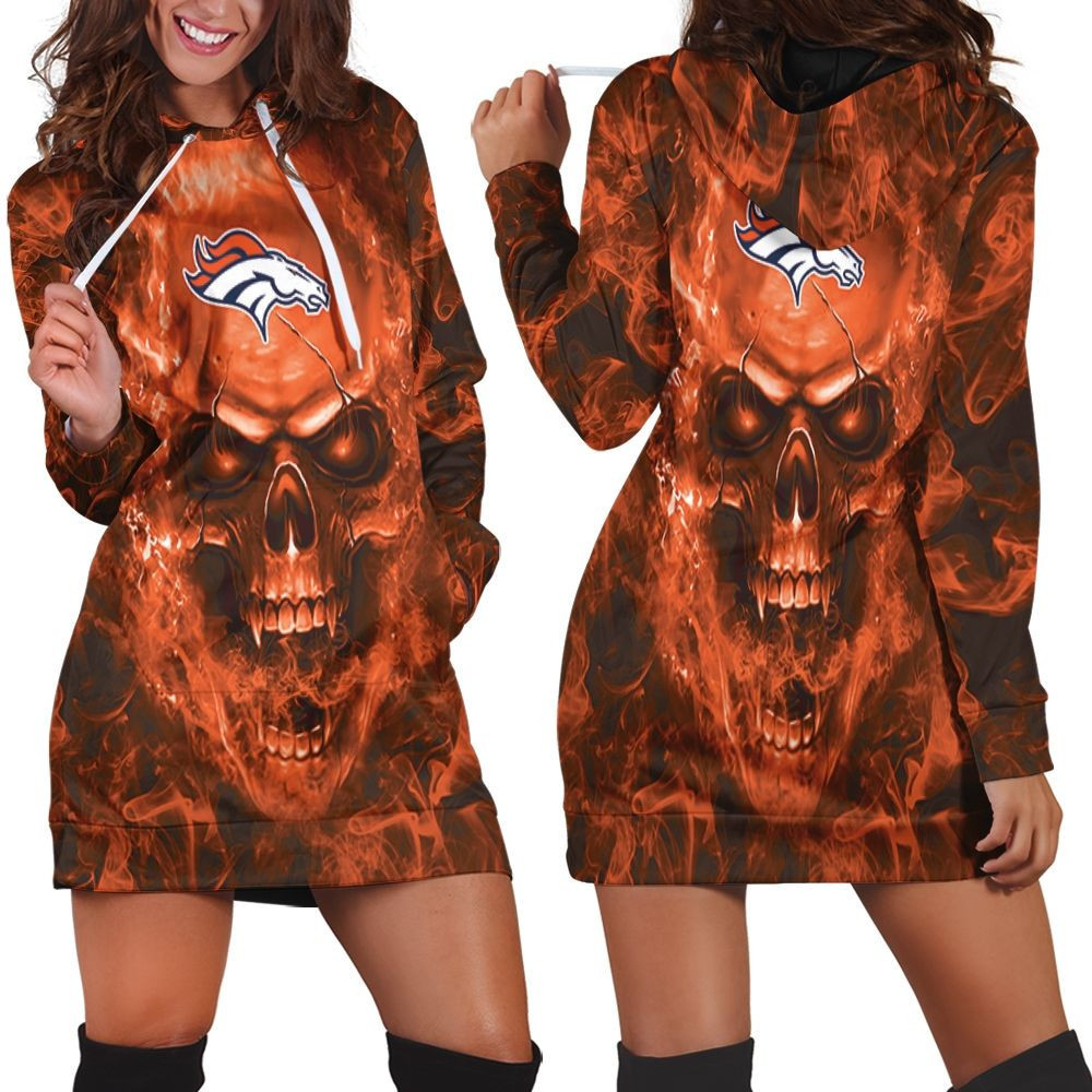 Denver Broncos Nfl Fans Skull Hoodie Dress Sweater Dress Sweatshirt Dress