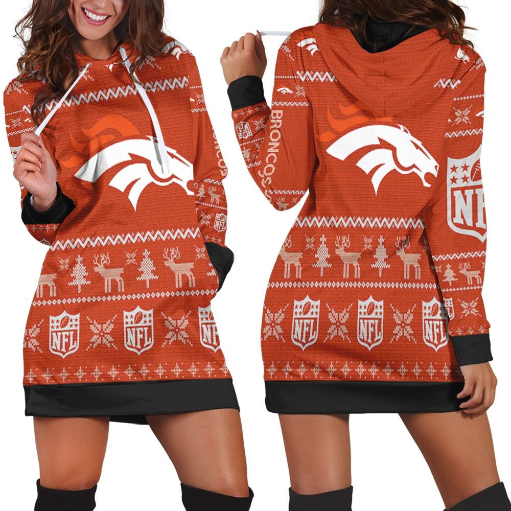 Denver Broncos Nfl Ugly Sweatshirt Christmas 3d Hoodie Dress For Women